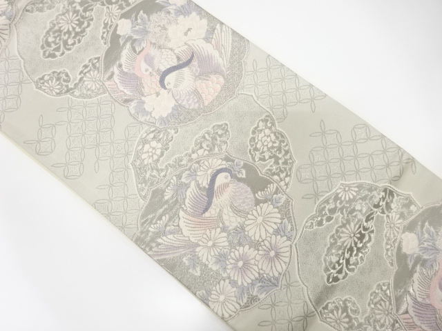 JAPANESE FUKURO OBI / PLATINUM FOIL / WOVEN SHIPPO PATTERN